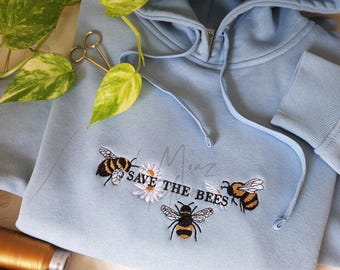 Save the bees Sweatshirt, Embroidered Bees Hoodie, bees Gift, Nature Lover, Embroidered Bee Sweatshirt, bee shirt, bee lovers crewneck, bees