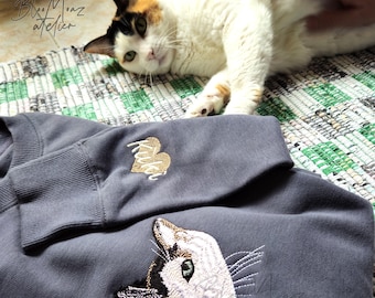 Moletom personalizado com bordado de gato, blusa de moletom personalizada com bordado de gato, roupa personalizada para animais de estimação, presente perfeito para amantes de animais, presente para donos de cachorro.