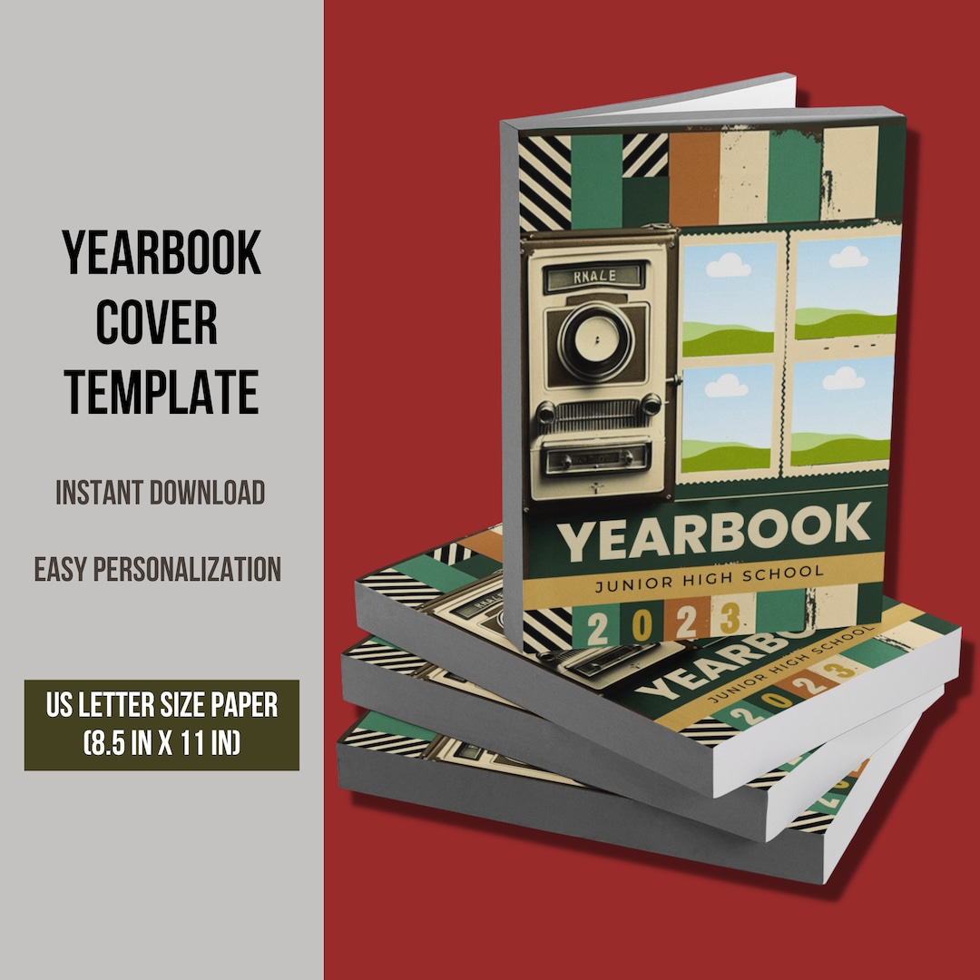 Yearbook Cover Template With Retro Revival Theme, Senior High School Yearbook Cover Template With Retro Revival Theme, Senior High School