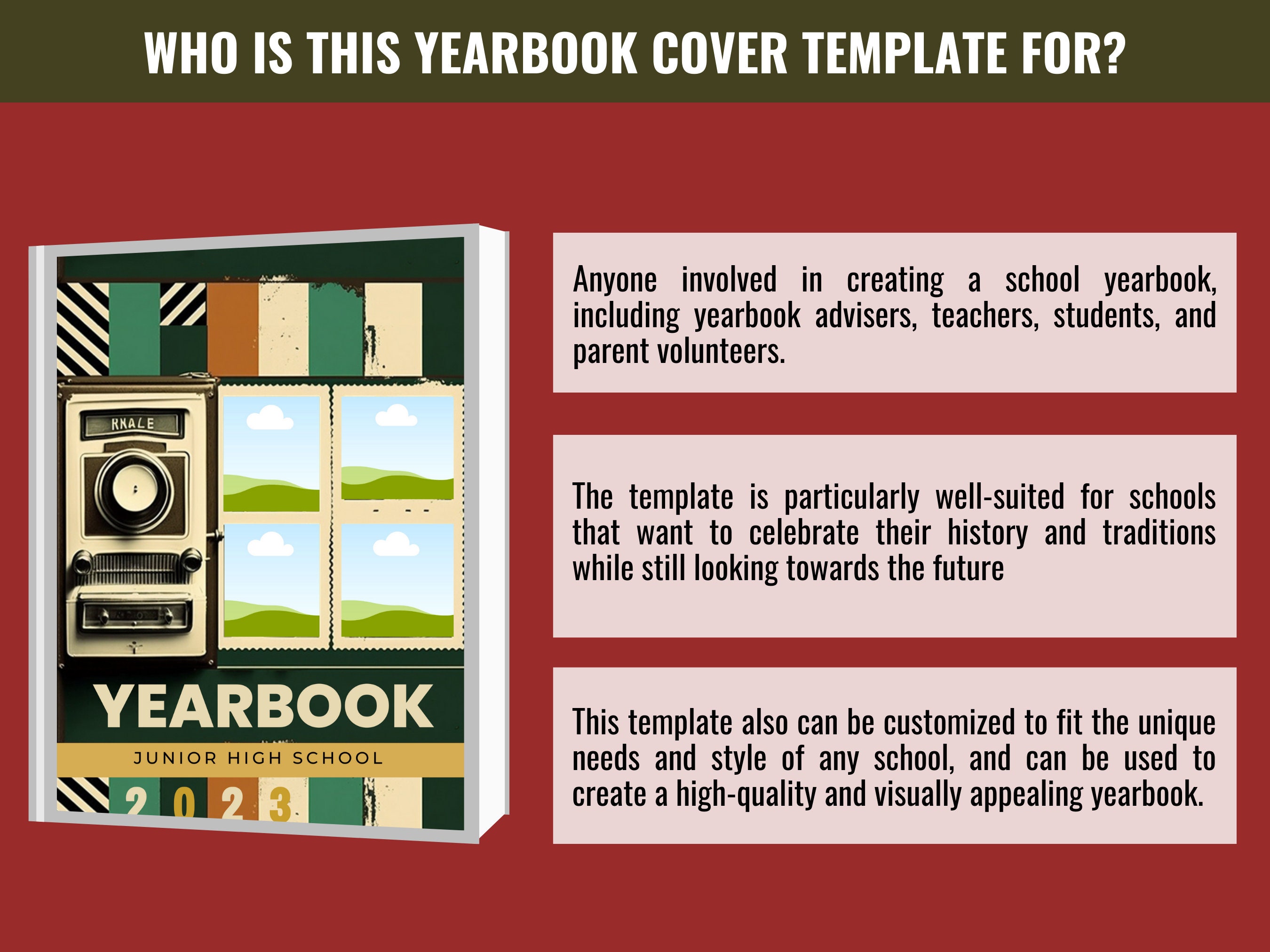 Yearbook Cover Template With Retro Revival Theme, Senior High School Yearbook Cover Template With Retro Revival Theme, Senior High School