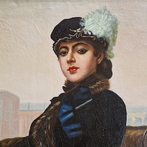 Vintage Oil Painting: Moody Woman Portrait, Signed 1960s Art
