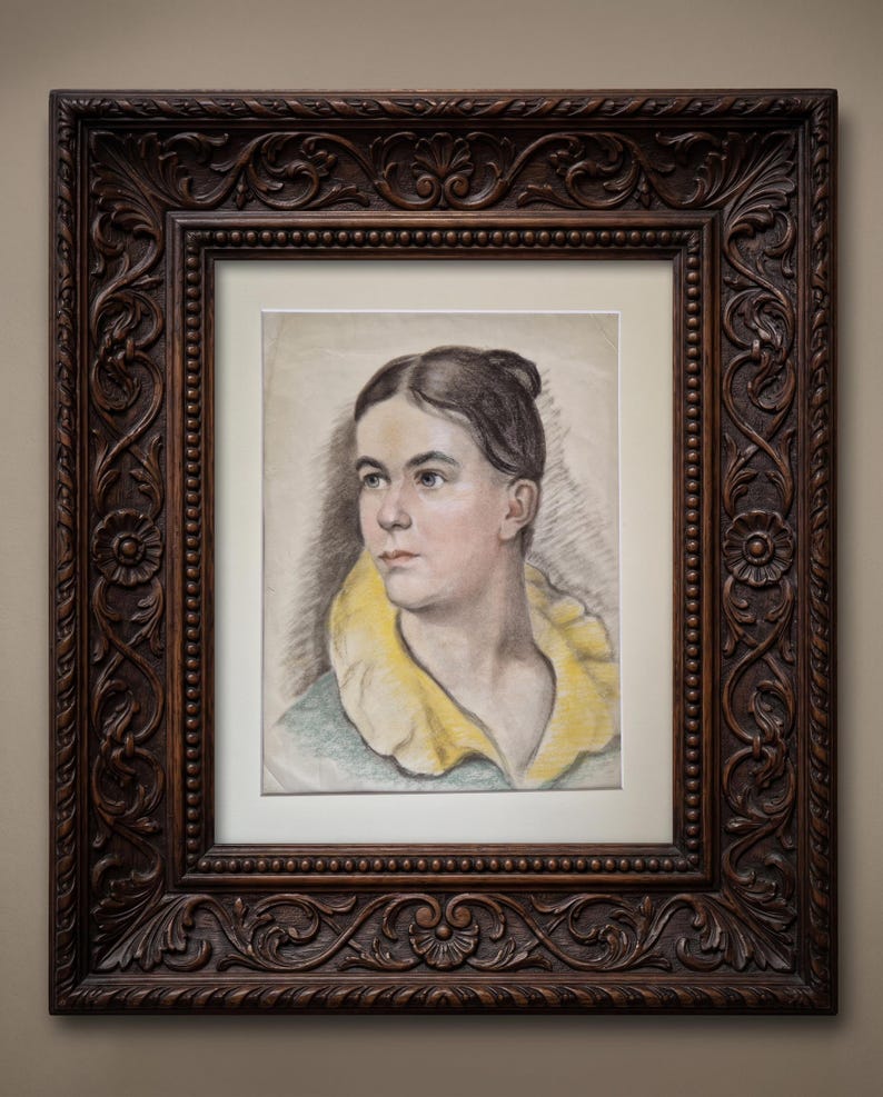 vintage-woman-portrait-1940s-original-figurative-artwork-elegant-lady