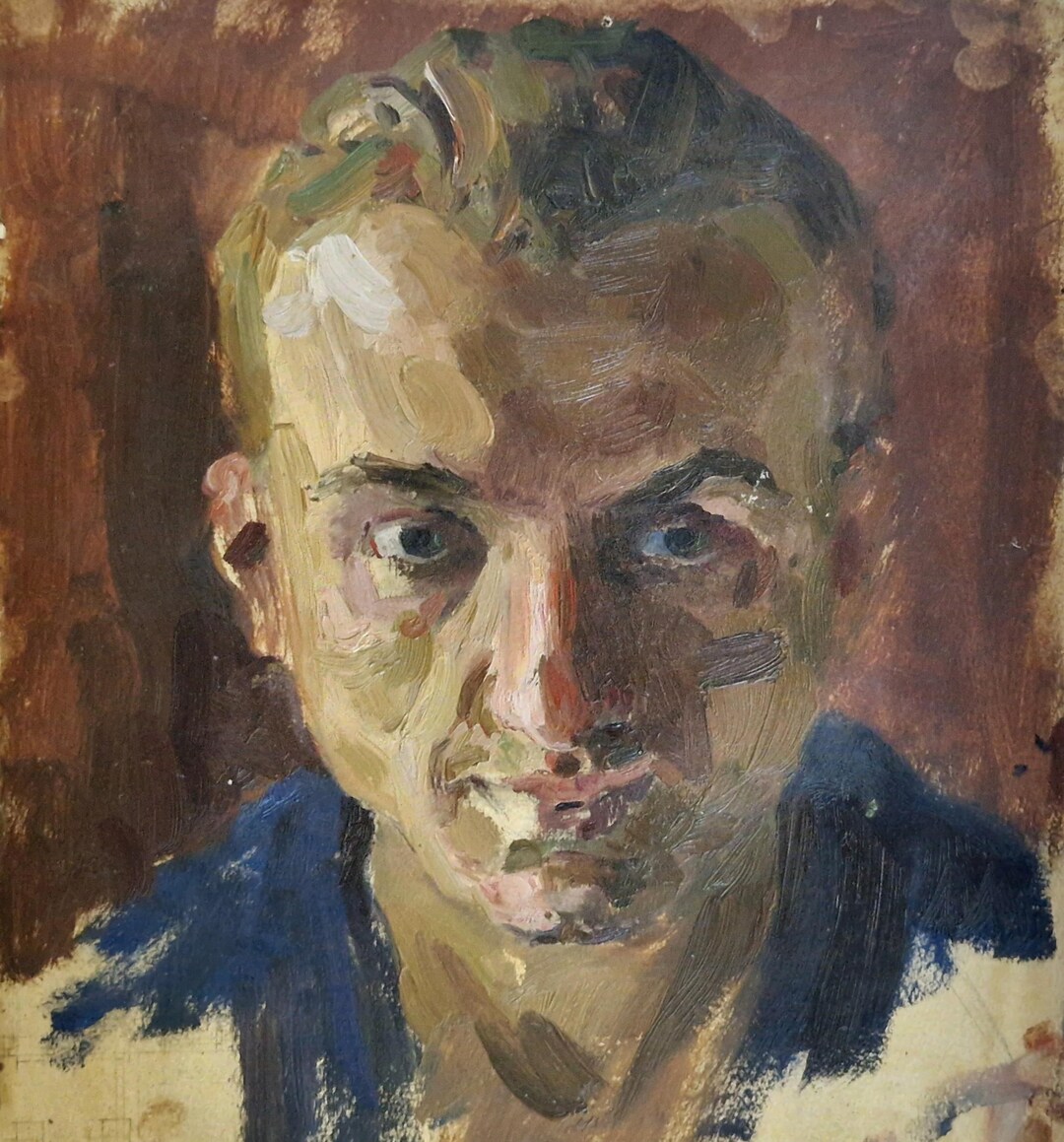 Original Oil Portrait Painting – Expressive Young Man Portrait, 1976 ...