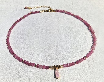 Rosa Turmalin Halskette 14k Gold Filled Anhänger, Kristallhalskette, Chokerhalsketten, Stilvolle Choker, Geschenk Frau, Geschenk Mutter, Schwester Geschenk