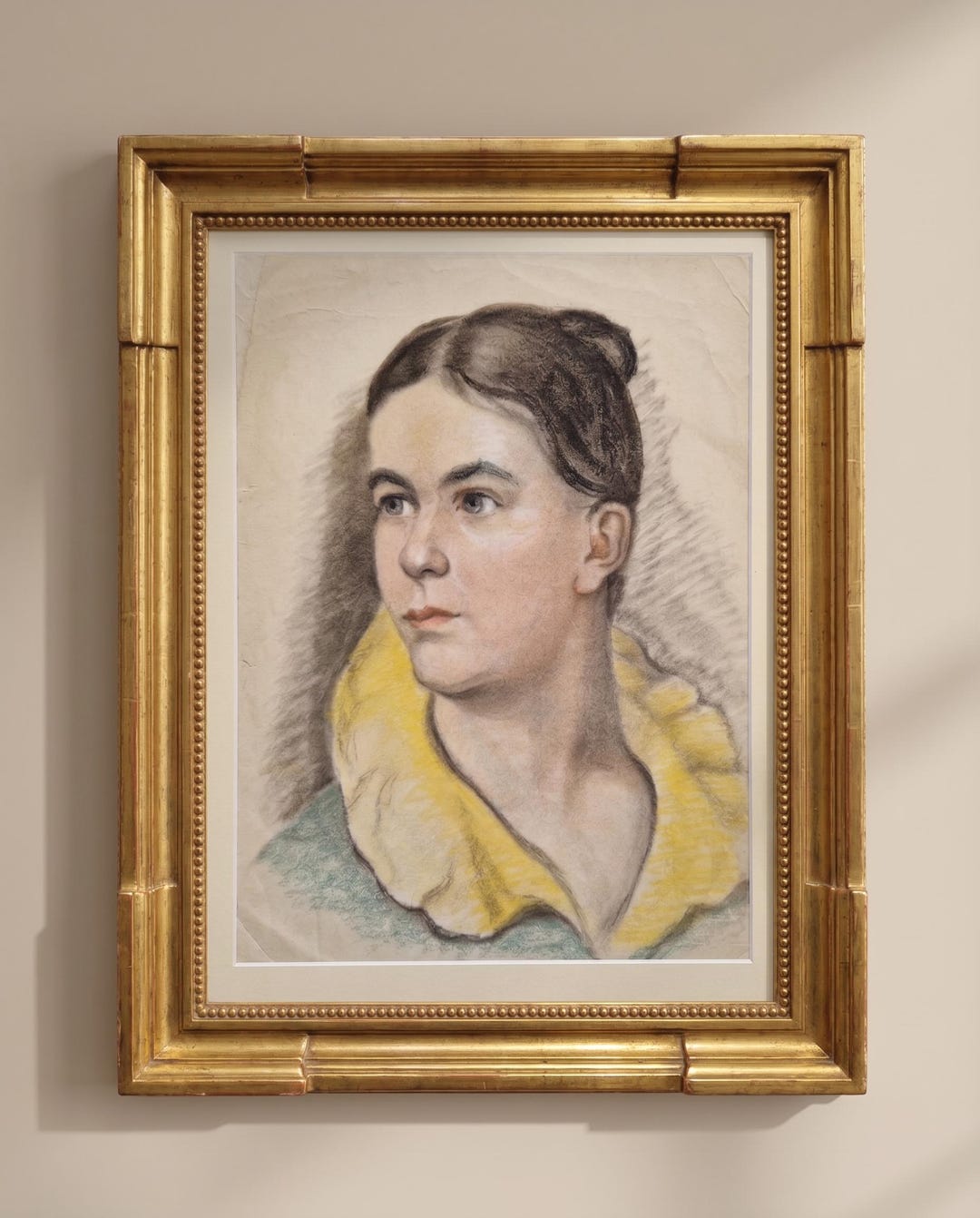 vintage-woman-portrait-1940s-original-figurative-artwork-elegant-lady