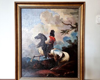 Antikes Ölgemälde von Kosaken Reiter – Kunstvolle Goldgerahmte Stimmungsvolle Militär Wandkunst nach Aleksander Orlawski