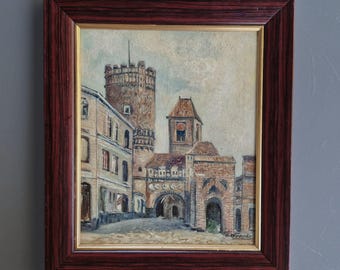 Antique German Townscape Oil Painting | Tangermünde City Walls |  Original Rare Painting