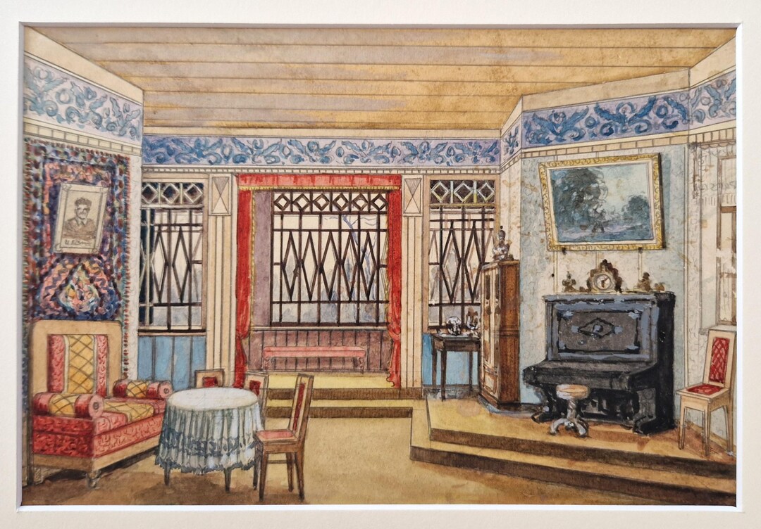 Biedermeier Interior Room Painting for Theater Stage Design, Mid ...