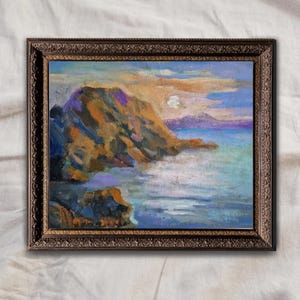 Original Seascape Oil Painting, Ocean Wall Art, Moody Wall Art, Nature Scenery Painting, Rock Cliffs Mountain Sea Painting