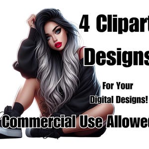4 x digitale clipartontwerpen voor commercieel of persoonlijk gebruik Sublimatie PNG Tattoo Girl Black Lips Cap hoge schoenen