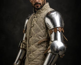 Medieval Knight Gothic Arm Armor Pauldrons Vambraces - 18 guage Steel Full Arm Harness - SCA LARP Warrior reenactment Costume Gear .