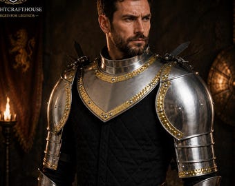 Medieval Knight Pauldrons & Gorget Armor Set with Arm Bracers –  Steel Shoulder Armor for LARP, Cosplay, SCA, Reenactment Costume .