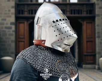 Medieval Houndskull Bascinet Helmet: 16 Gauge Steel SCA LARP Armor
