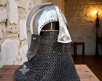 Medieval Buhurt Bascinet Helmet: Riveted Aventail, SCA Combat, Viking Cosplay