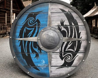 Viking Raven Wooden Shield: Battle Ready SCA LARP Cosplay - Valhalla Decor