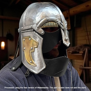 Viking Norman Barbarian Helmet – Medieval Warrior Helmet with Nose Guard, Cheek Plates & Leather Mask –LARP Cosplay Reenactment Armor Helmet