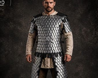 Medieval Scale Lamellar Armor Cuirass with Tassets | LARP Costume | Viking Knight Renaissance Warrior Scale Armor .