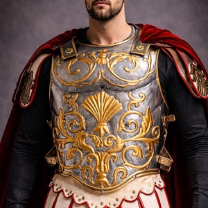 Couraça Romana Muscular Feita à Mão: Peitoral Cosplay de Gladiador de Aço