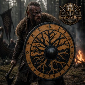 Viking Shield Wooden Norse Shield, Tree of Life Yggdrasil Shield, Viking Wall Decor, Medieval Round Shield Warrior Halloween Gift .