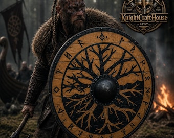 Viking Shield Wooden Norse Shield, Tree of Life Yggdrasil Shield, Viking Wall Decor, Medieval Round Shield Warrior Halloween Gift .