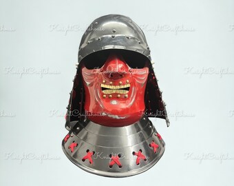 Casco samurái medieval Caballero SCA LARP Armadura Cosplay Casco con visera de acero.