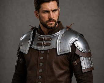 Medieval Steel Pauldrons & Gorget Armor Set – Knight Shoulder Armor with Leather Straps – LARP, Cosplay, Renaissance, Reenactment Costume