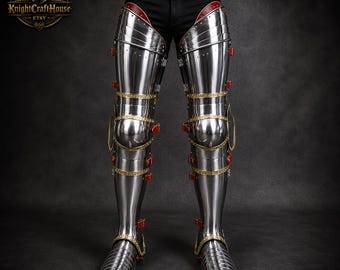 Medieval Gothic Knight Leg Armor , Leg Greaves,  Steel Leg Guards Armor Set, Wearable LARP Cosplay Reenactment Halloween Costume .