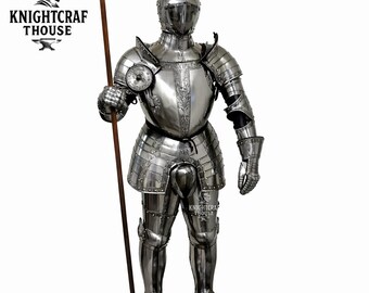 Etched Steel Medieval Knight Full Armor Statue – Life-Size Display Replica