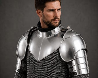 Medieval Knight Steel Pauldrons Gorget Armor Set - Mens Shoulder Armor for LARP, Cosplay, SCA , Reenactment .