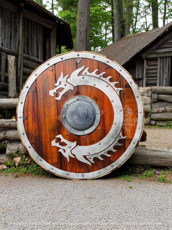 Viking Dragon Wooden Shield: Medieval SCA LARP Cosplay Shield