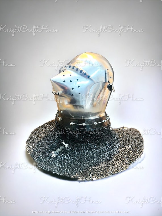 adult pig bike helmet Medieval Bascinet Pig Face Helmet: 16 Gauge Steel Knight Armor