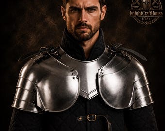 Medieval Knight Steel Pauldrons with Gorget Armor Set | LARP Shoulder Armor | SCA Combat Armor | Renaissance Faire Costume