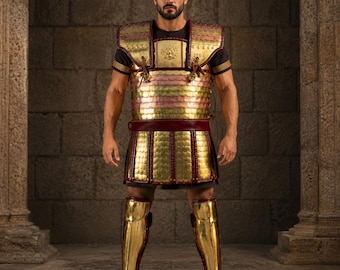 Aristotle’s Leather Cuirass - Greek Linothorax Armor: Brass and Copper Medieval Scale Cuirass, LARP Reenactment