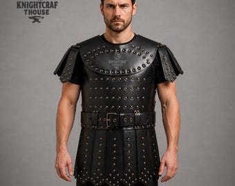 Medieval Leather Armor Knight Costume  – Studded Roman Gladiator Cuirass, Viking Warrior Outfit for LARP, Cosplay & Reenactment.