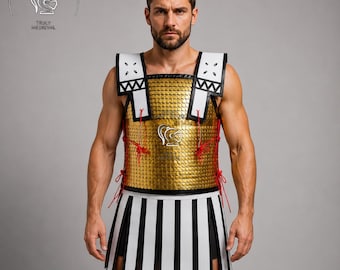Leather Brass Greek Linothorax Armor | Ancient Greek Warrior Cuirass | Medieval LARP Cosplay Reenactment Armor