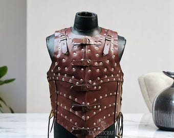LARP用ブラックレザーアーマーブレストプレート、ハンドメイドスペイン