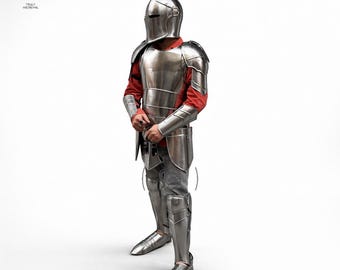 Medieval Knight Full Body Armor Suit – Steel Barbuta Reenactment LARP Costume with Helmet .