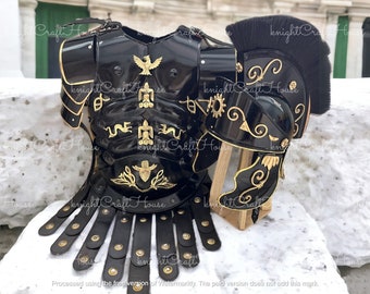 Black Roman Muscle Armor – Gladiator Cuirass with Helmet & Shoulders, Halloween Costume