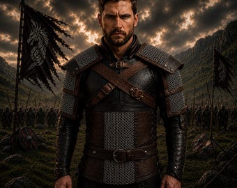 The Witcher Geralt von Rivia Leder Kettenrüstung, Mittelalterliche Krieger Kürass mit Schulterteilen, LARP Fantasy Rüstung, Hexer Cosplay Kostüm
