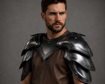 Men’s Medieval Knight Pauldrons & Gorget Armor Set – Black Steel Shoulder Armor for LARP, Cosplay, SCA, Reenactment