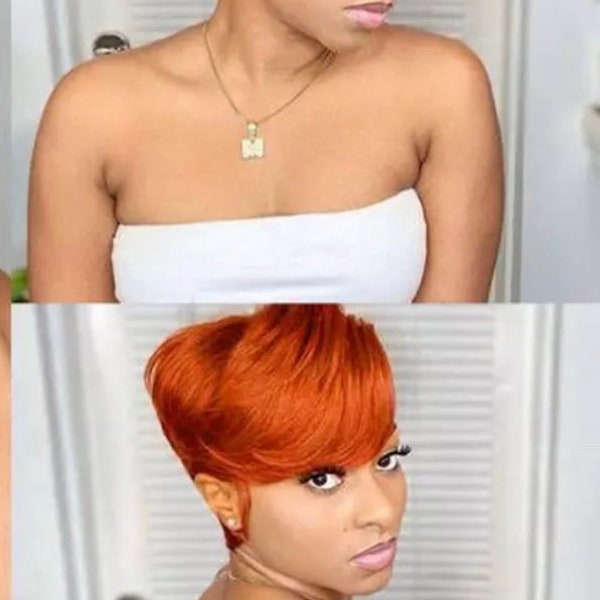 Pixie Cut Wig Lace Human Hair Wigs For Women Straight Short Bob Wig Remy T Part Lace Wig Ginger Orange