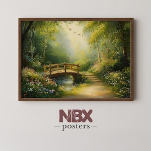 Tranquil Spring Morning | Spring Landscape, Lush Forest Bridge Printable Wall Art