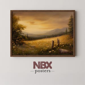 Golden Sunset Over a Wildflower Meadow - Printable Wall Art for Nature Lovers