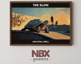 Turtle in a Skate Park - Unique Animal Art – The Slow Can Still Roll Printable Wall Art