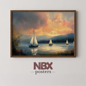 Sunset Sailboats on Calm Waters – Nautical Wall Art Digital Download for Coastal Decor