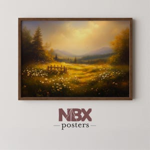 Golden Wildflower Meadow at Sunset - Tranquil Landscape Printable Wall Art for Rustic Home Decor