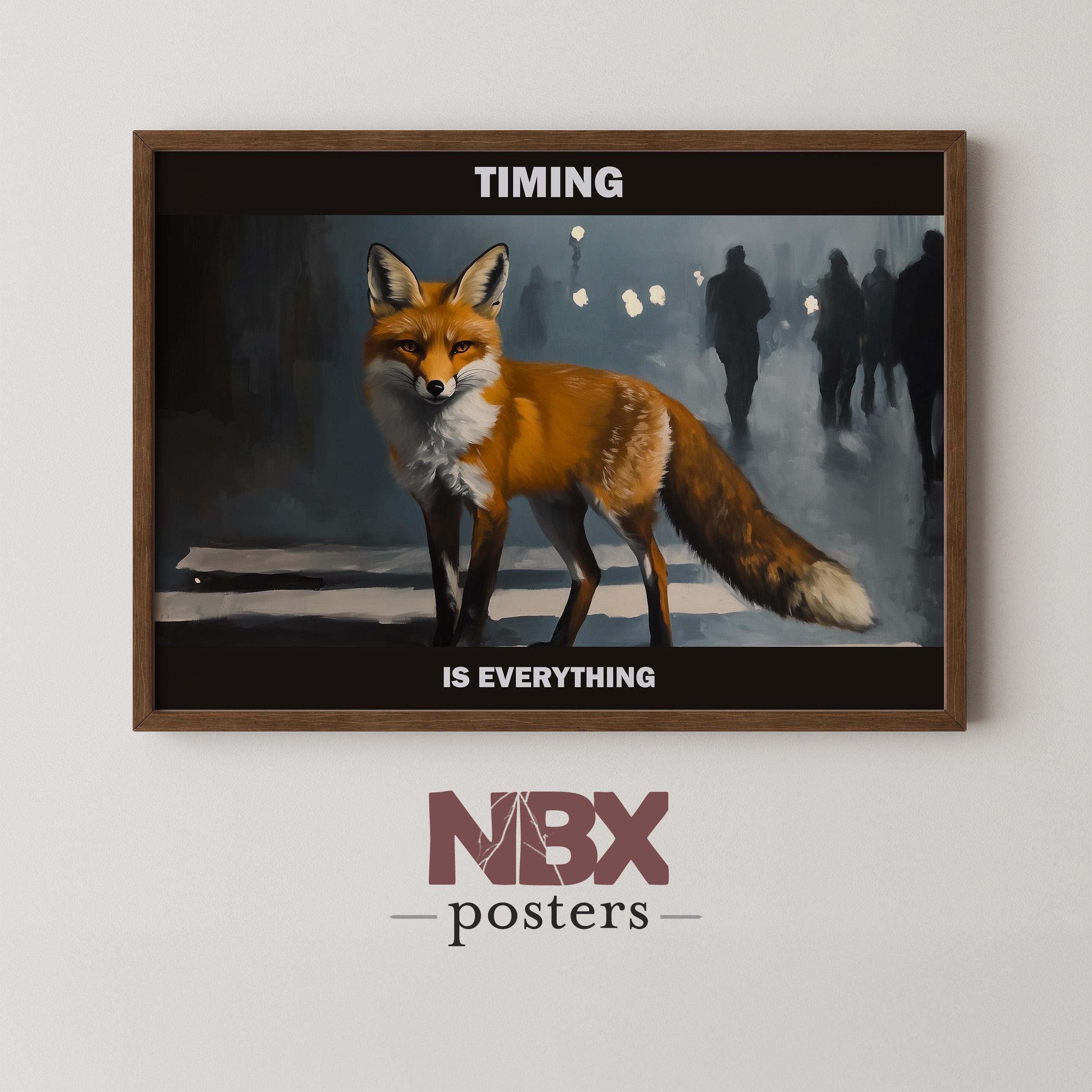 Fox at a Crosswalk Wall Art – “Timing is Everything” Urban Survival Motivational Print