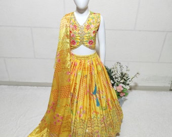 Bambini Lehenga Choli, Designer ragazze lehenga, vestito da festival per ragazze indiane, vestito da matrimonio indiano, abbigliamento funzionale lehenga choli