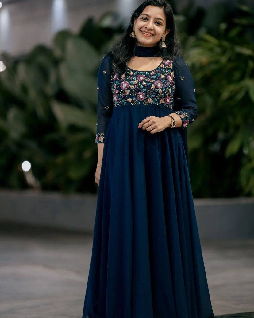 Multi Premium Festive Wear Digital Printed Work Gown With Dupatta