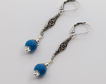 Art Deco Edwardian Style, Drop Earrings, Light Blue Crystal Beads, 1920s Vintage Design